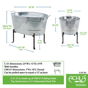 Classic Oval Galvanized Tub with Folding Stand