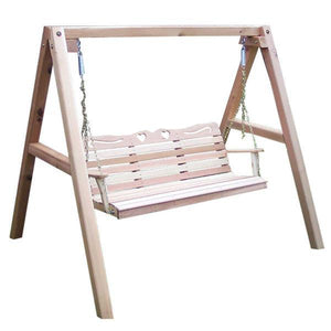 Creekvine Design Cedar Country Hearts Porch Swing w/ Stand Porch Swing Stands 4 ft / Unfinished