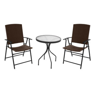 Indoor/Outdoor Folding Dark Brown Wicker Patio Set Patio Set