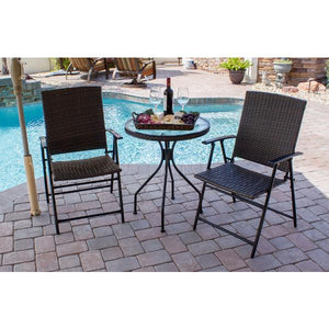 Indoor/Outdoor Folding Dark Brown Wicker Patio Set Patio Set