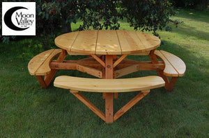 Moon Valley 56 in. Round Picnic Table Set Picnic Table Unfinished / round wooden picnic table