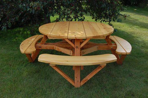 Moon Valley 56 in. Round Picnic Table Set Picnic Table Unfinished / round wooden picnic table