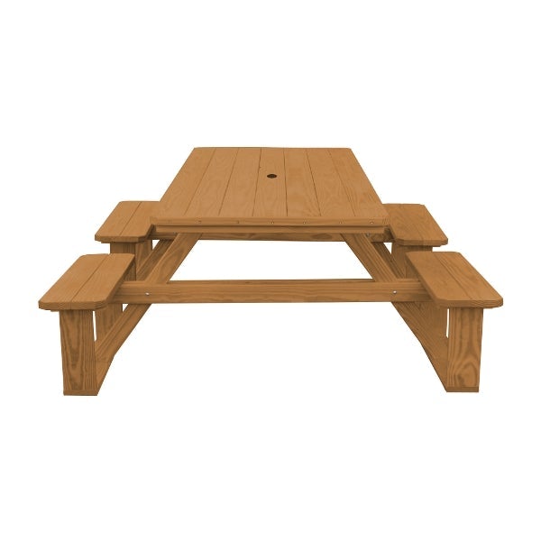 Pressure Treated Pine 8ft Walk-In Table Picnic Table Oak Stain / Include Standard Size Umbrella Hole