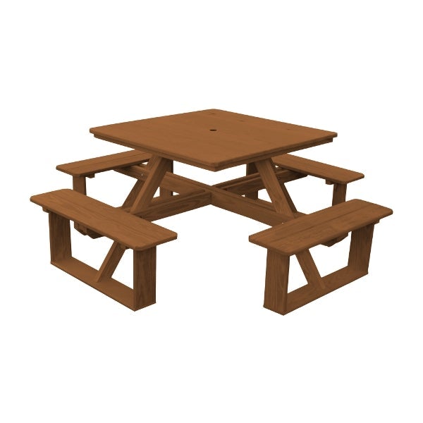 Pressure Treated Pine Square Walk-In Table Picnic Table Oak Stain / Include Standard Size Umbrella Hole