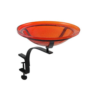 Red Crackle Glass Birdbath Bowl Birdbath Bowl 12 inch / Birdbath with Rail Mount Bracket