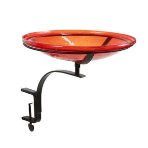 Red Crackle Glass Birdbath Bowl Birdbath Bowl 14 inch / Birdbath with Rail Mount Bracket