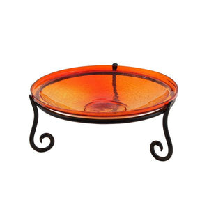 Red Crackle Glass Birdbath Bowl Birdbath Bowl 14 inch / Birdbath with Short Stand