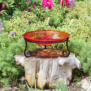Red Crackle Glass Birdbath Bowl Birdbath Bowl