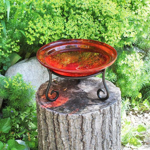 Red Crackle Glass Birdbath Bowl Birdbath Bowl