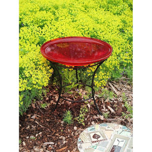 Red Crackle Glass Birdbath Bowl Birdbath Bowl