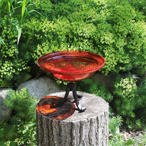 Red Crackle Glass Birdbath Bowl Birdbath Bowl