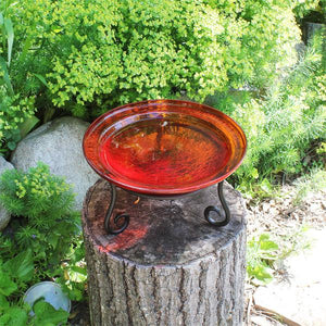 Red Crackle Glass Birdbath Bowl Birdbath Bowl