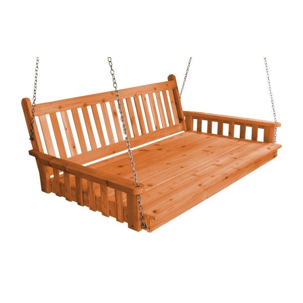 Traditional English Red Cedar Swing Bed Porch Swing Bed 6ft / Cedar Stain / Include Stainless Steel Swing Hangers