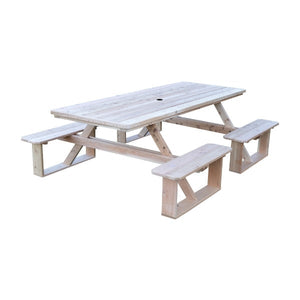 Western Red Cedar 8ft Walk-In Table Picnic Table Unfinished / Include Standard Size Umbrella Hole