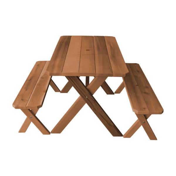 Western Red Cedar Crossleg Picnic Table with Two Benches Picnic Table 4ft / Oak Stain / Include Standard Size Umbrella Hole