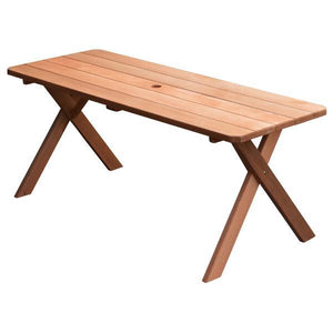 Western Red Cedar Crossleg Table Outdoor Tables 4ft / Cedar Stain / Without Umbrella Hole