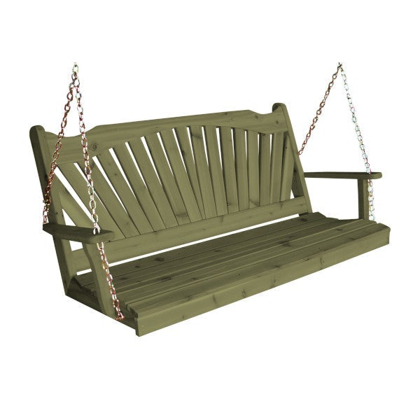 Western Red Cedar Fanback Porch Swing Porch Swing 5ft / Include Stainless Steel Swing Hangers / Linden Leaf Stain