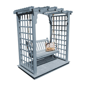 Yellow Pine Cambridge Arbor with Deck & Swing Porch Swing 5ft / Gray Stain