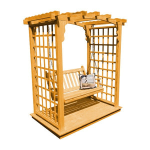 Yellow Pine Cambridge Arbor with Deck & Swing Porch Swing 5ft / Natural Stain