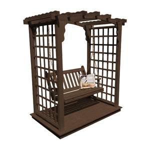 Yellow Pine Cambridge Arbor with Deck & Swing Porch Swing 5ft / Walnut Stain