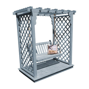 Yellow Pine Covington Arbor with Deck & Swing Porch Swing 5ft / Gray Stain