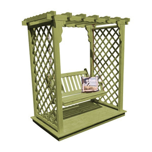 Yellow Pine Covington Arbor with Deck & Swing Porch Swing 5ft / Linden Leaf Stain