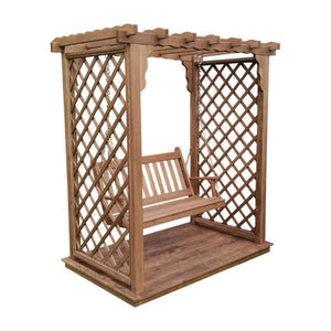 Yellow Pine Covington Arbor with Deck & Swing Porch Swing 5ft / Mushroom Stain