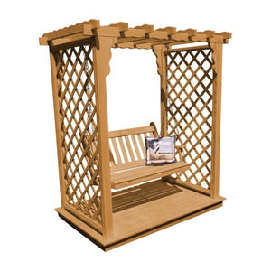 Yellow Pine Covington Arbor with Deck & Swing Porch Swing 5ft / Oak Stain