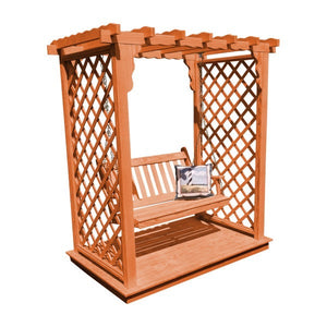 Yellow Pine Covington Arbor with Deck & Swing Porch Swing 5ft / Redwood Stain
