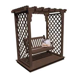 Yellow Pine Covington Arbor with Deck & Swing Porch Swing 5ft / Walnut Stain