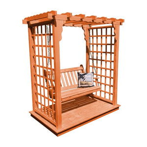 Yellow Pine Lexington Arbor with Deck & Swing Porch Swing 5ft / Redwood Stain