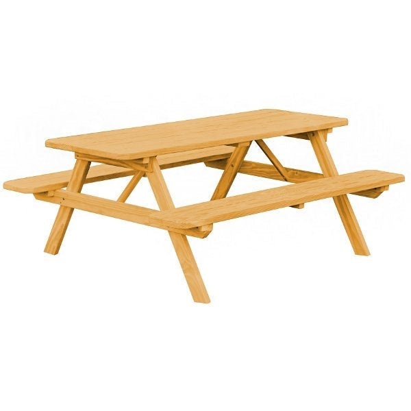 Yellow Pine Picnic Table with Attached Benches Size 6ft and 8ft Picnic Table 6ft / Natural Stain / Without Umbrella Hole