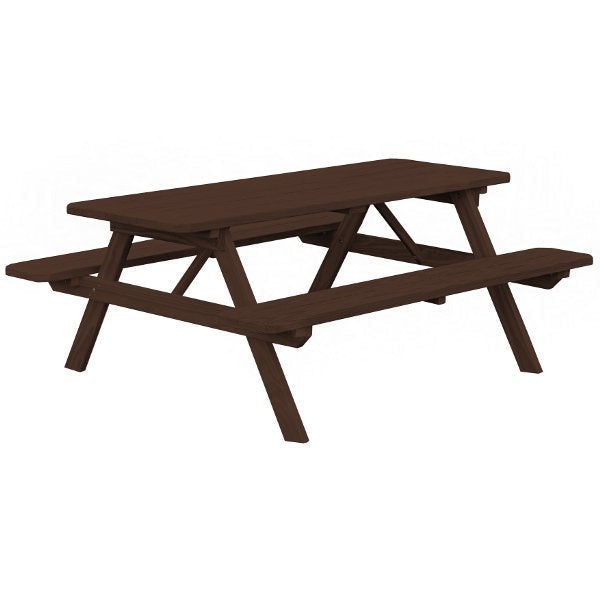 Yellow Pine Picnic Table with Attached Benches Size 6ft and 8ft Picnic Table 6ft / Walnut Stain / Without Umbrella Hole