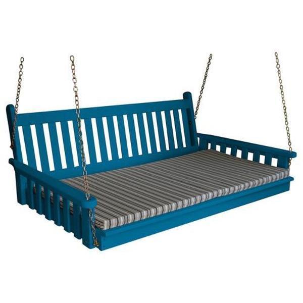 Yellow Pine Traditional English Swing Bed Size 6ft Porch Swing Bed 6ft / Caribbean Blue Paint / Include Stainless Steel Swing Hangers