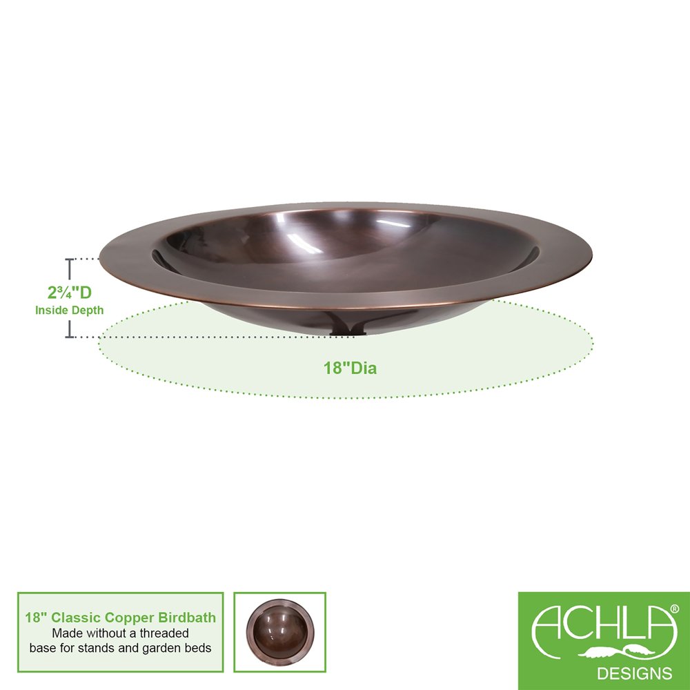 18" Classic Copper Birdbath Bowl by Achla Designs Birdbath Bowl