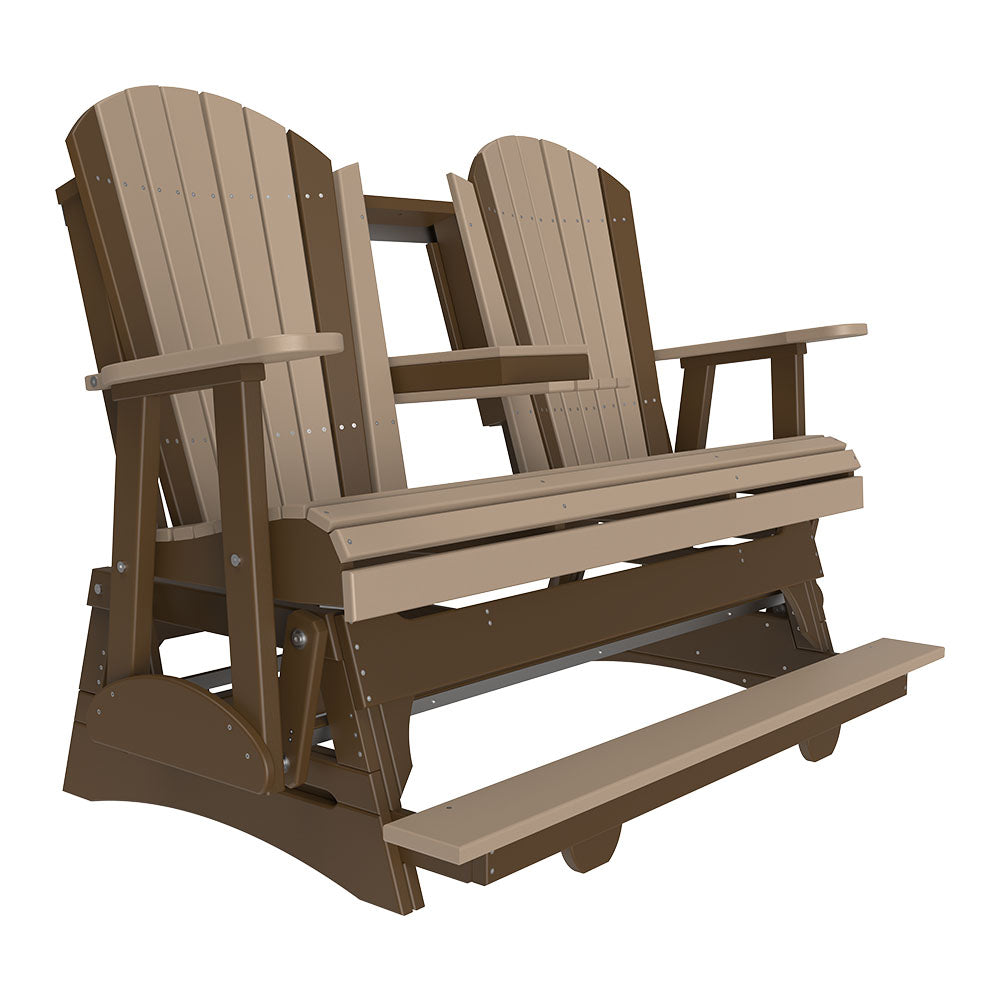 4' and 5' Adirondack Balcony Glider Outdoor Glider 5ft / Weatherwood &amp; Chestnut Brown