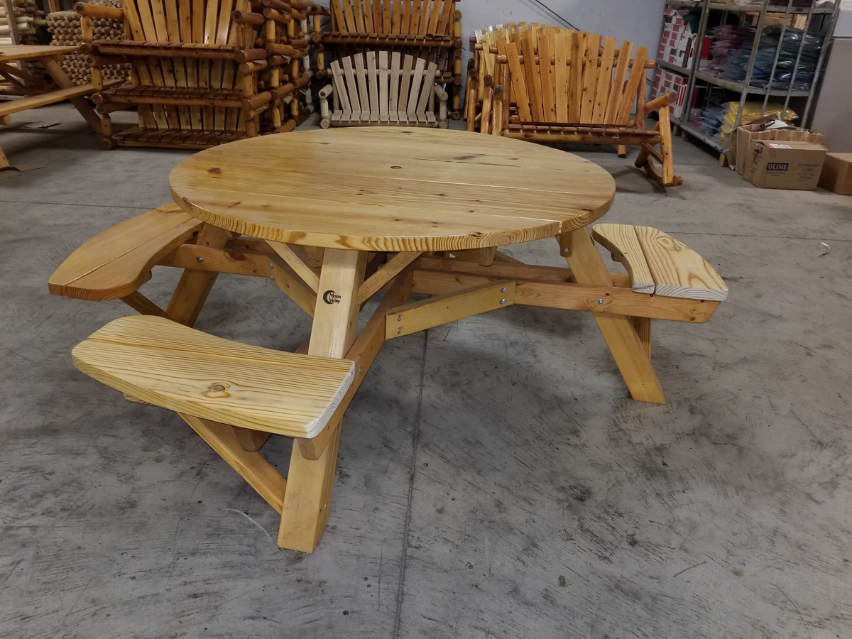 56 in. Wooden Round Picnic Table Set Picnic Table Unfinished / Without Umbrella Hole / ADA Complaint