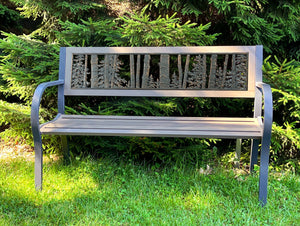 Two-Tone Tube Steel Aspen and Evergreens Bench - The Charming Bench Company