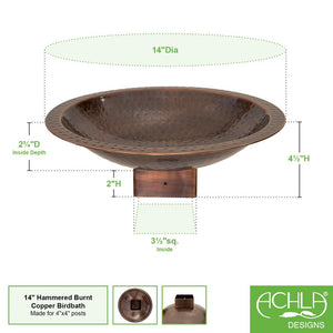 Hammered Copper Birdbath for 4x4 Post by Achla Designs