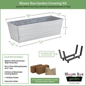 Bloom Box Garden Growing Kit, Medium White with Brackets for 2 x 6 Railings