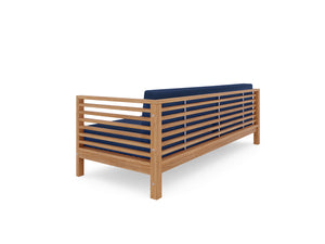 Sylvie 3-Person Teak Outdoor Sofa with Sunbrella Navy Cushions