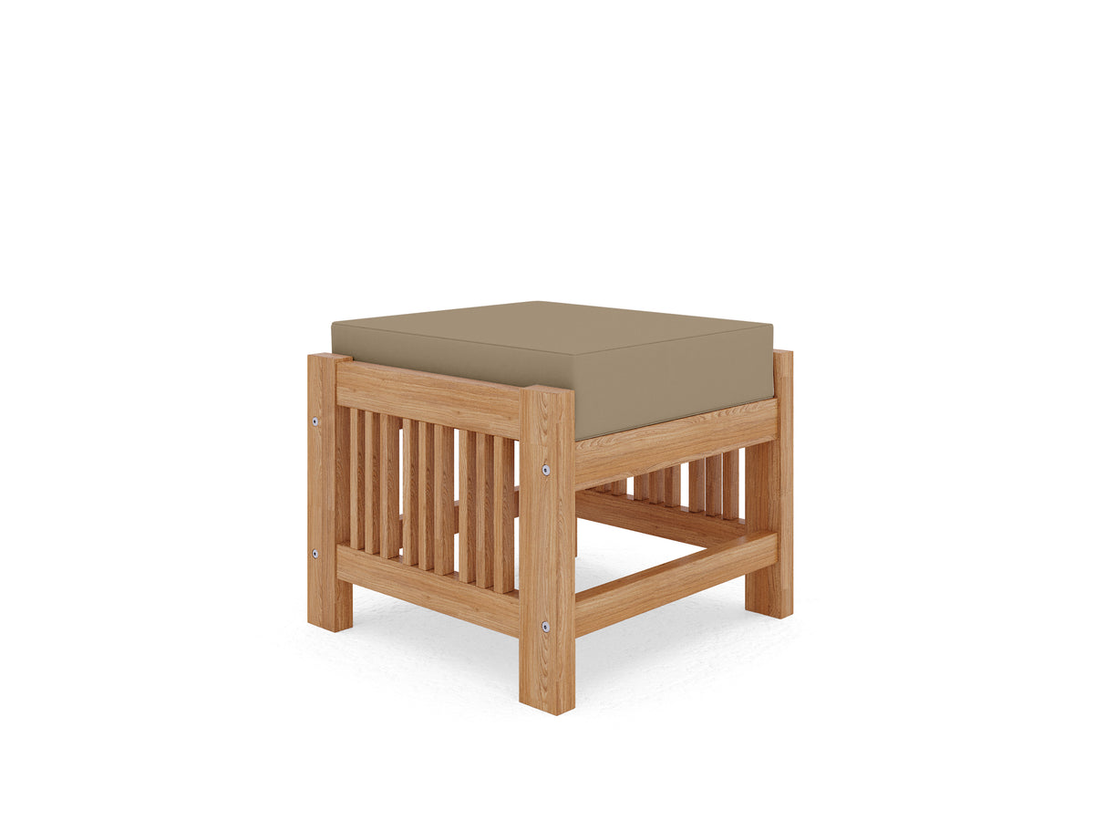 Sylvie Teak Outdoor Ottoman with Sunbrella Fawn Cushion