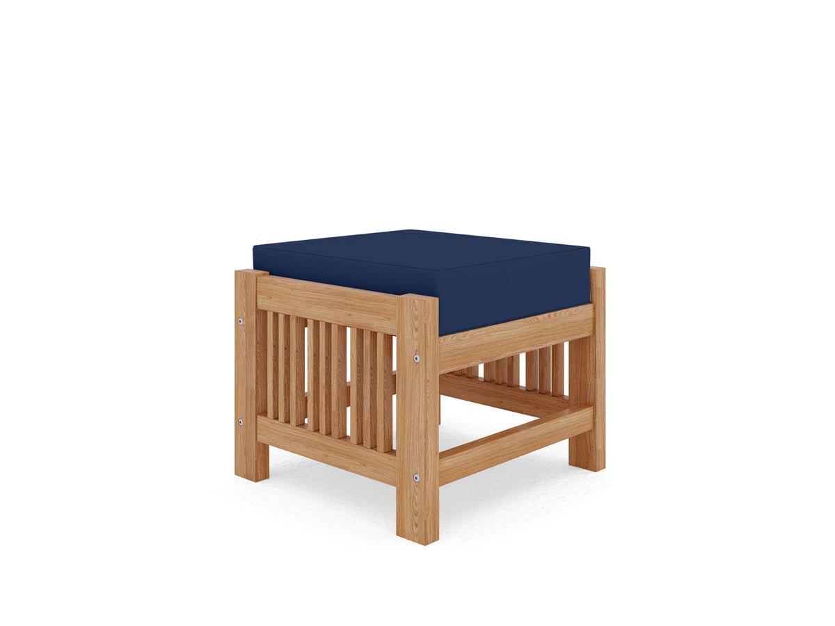 Sylvie Teak Outdoor Ottoman with Sunbrella Navy Cushion