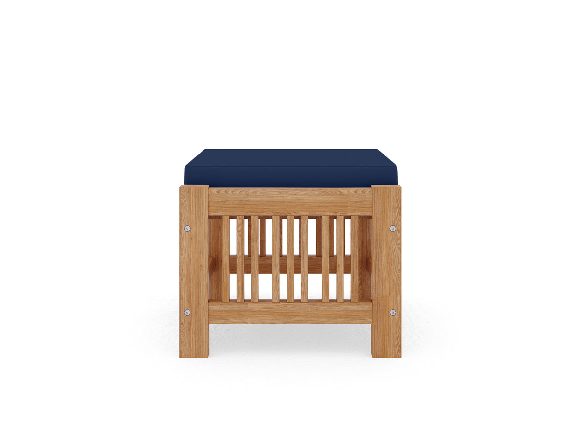 Sylvie Teak Outdoor Ottoman with Sunbrella Navy Cushion