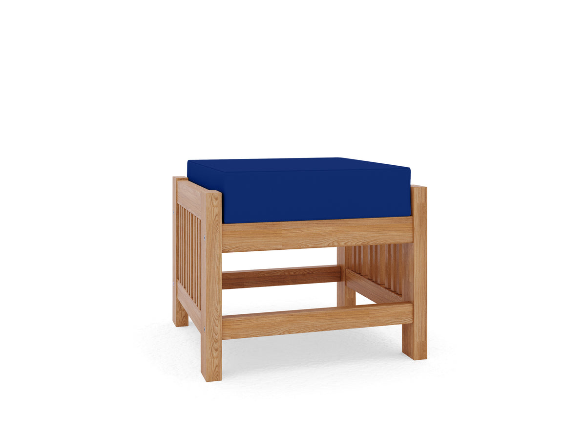 Sylvie Teak Outdoor Ottoman with Sunbrella True Blue Cushion