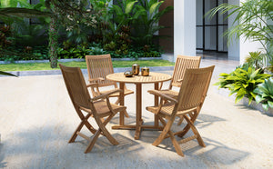 Abel 5-Piece Round Teak Outdoor Dining Set with Folding Armchair