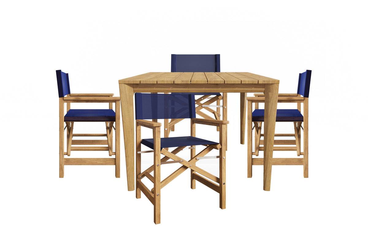 Cateline 5-Piece Square Teak Outdoor Dining Set in Blue with Folding Armchairs