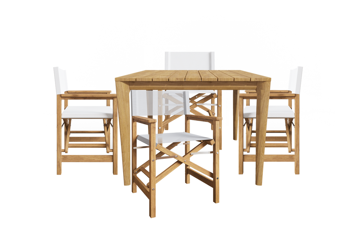 Cateline 5-Piece Square Teak Outdoor Dining Set in White with Folding Armchairs