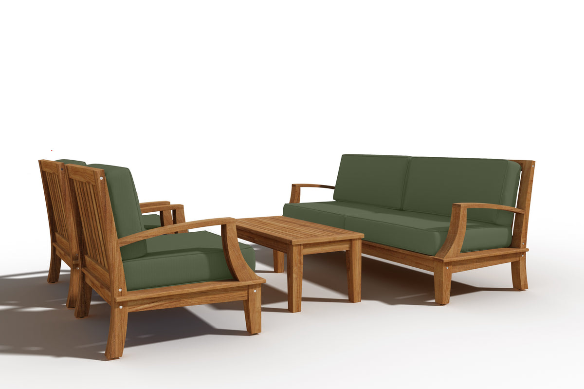 Eliane 4-Piece Teak Outdoor Patio Deep Seating Set with Sunbrella Fern Green Cushions