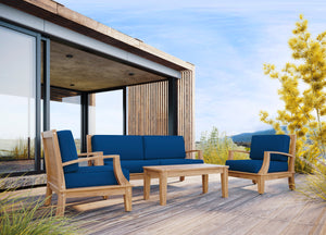 Eliane 4-Piece Teak Outdoor Patio Deep Seating Set with Sunbrella Navy Cushions